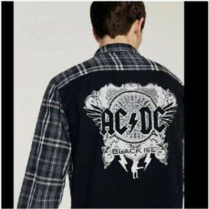 Zara Man AC/DC Black Ice Grey Plaid Shirt